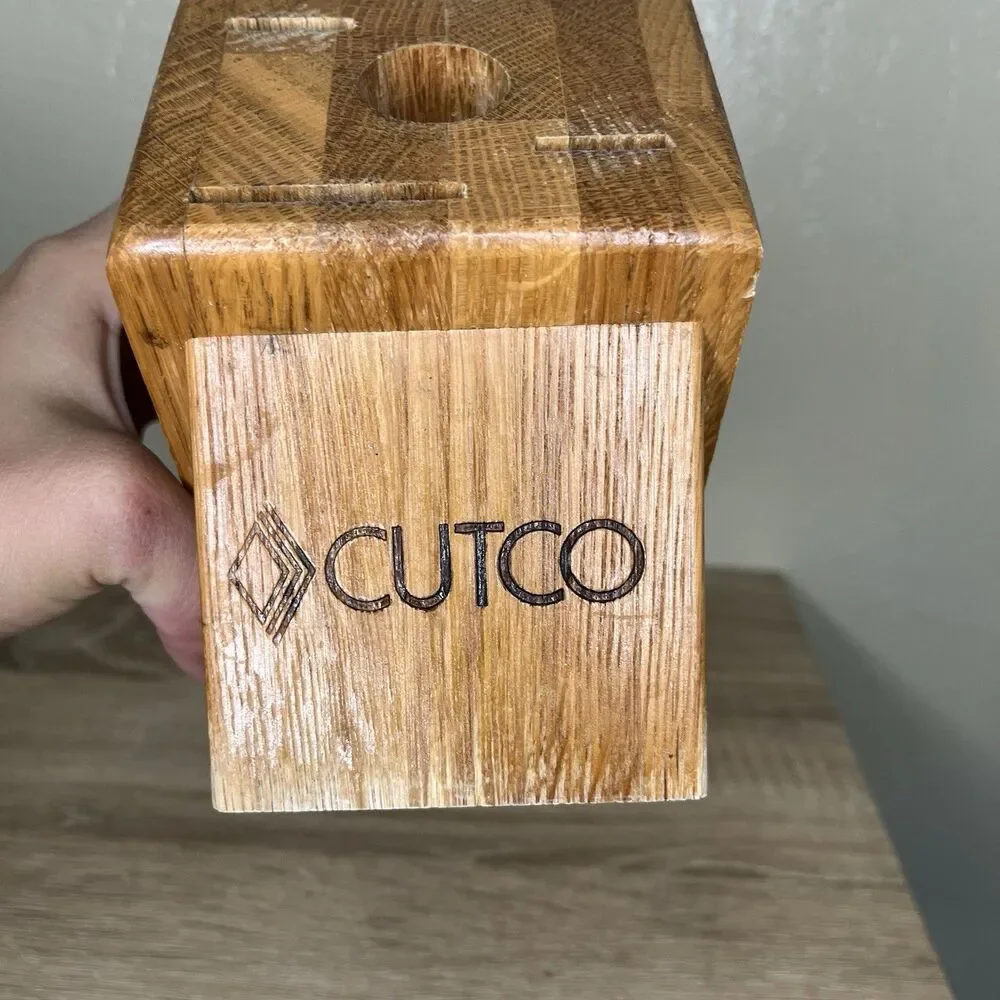 Practical CUTCO 5 Slot Knife Block In Solid Honey Oak Wood- Made Well In The USA